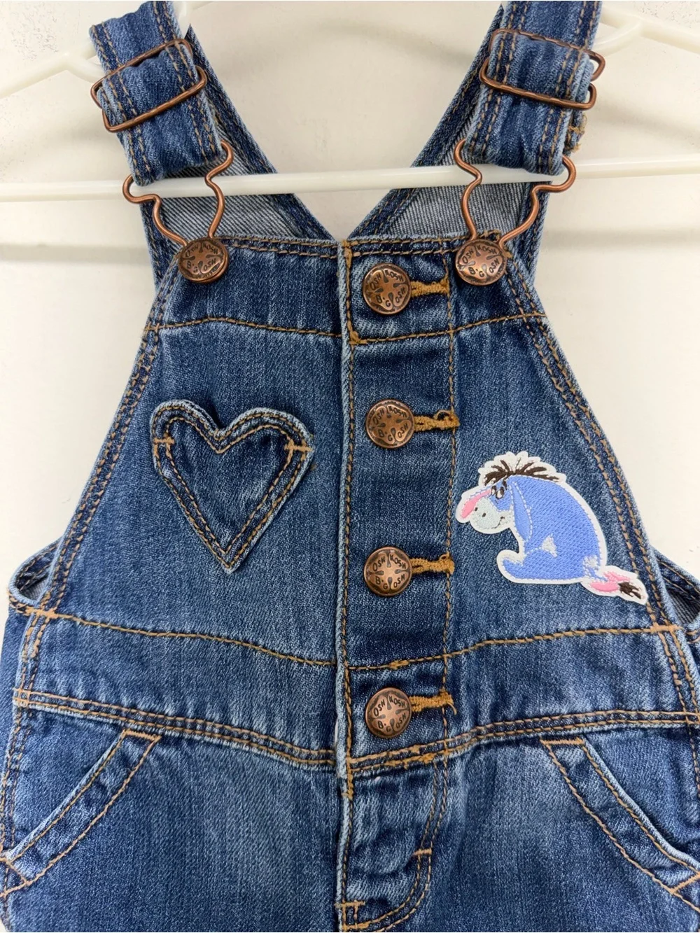 Oshkosh B’Gosh Sz 6-9 Months Blue Denim Winnie The Pooh Eeyore Piglet Overalls